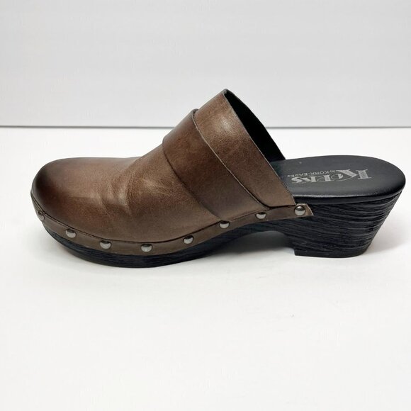 Korks by Kork ease Brown Leather Clog Mules Studded Slip On Shoes studded Size 8 - Picture 7 of 12